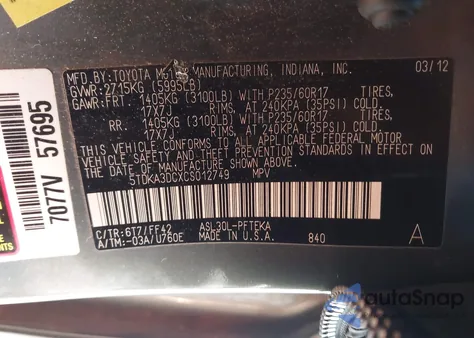 2012 Toyota Sienna Base 7 Passenger from USA, damaged, VIN 5TDKA3DCXCS012749